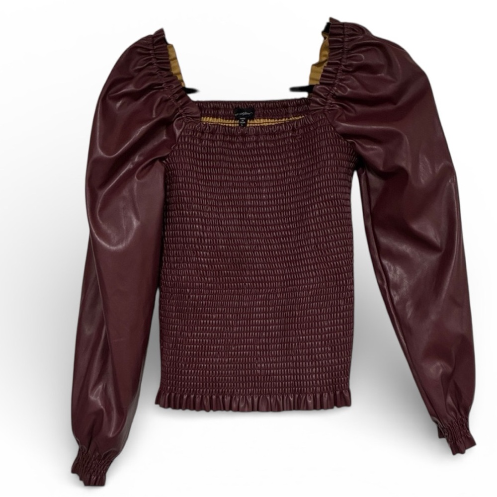 Ever After Coquette Girl BurgandySmocked Elastic Top  Puffy Sleeves/Shoulders